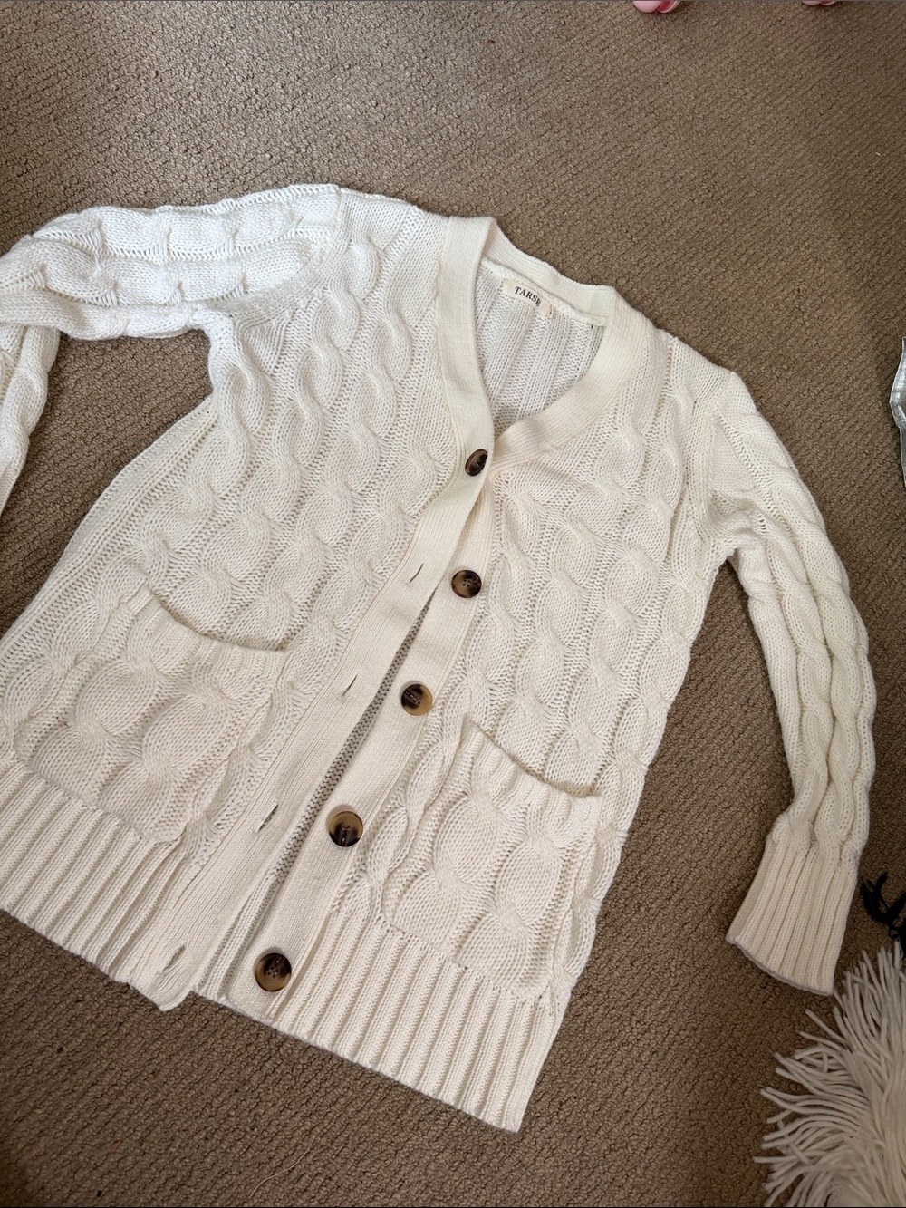 Taro Cream Cable-Knit Button Cardigan for Women